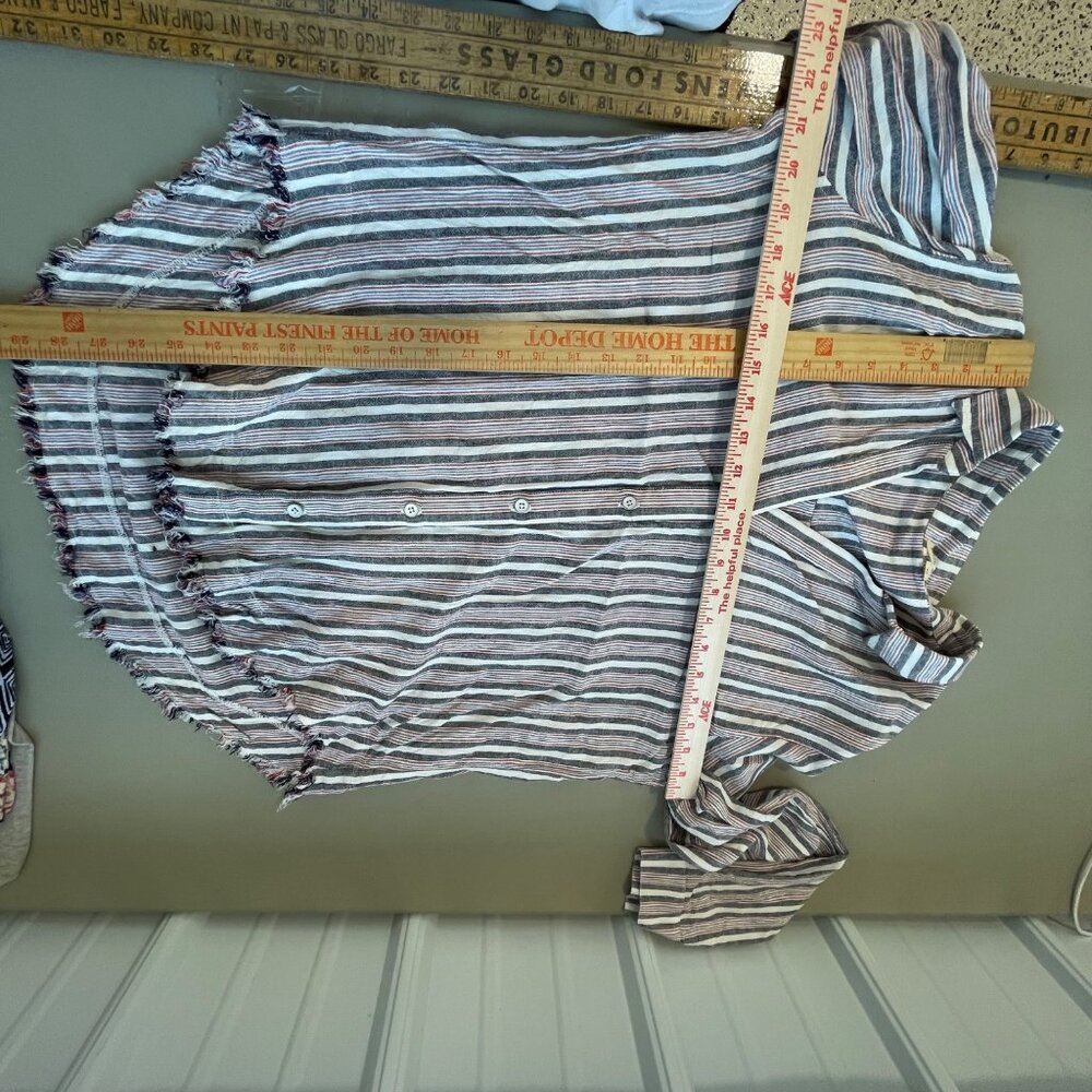 Cloth Stone Shirt Size Medium Striped Raw Hem Button Up Linen Blend Long Sleeve - Picture 7 of 7